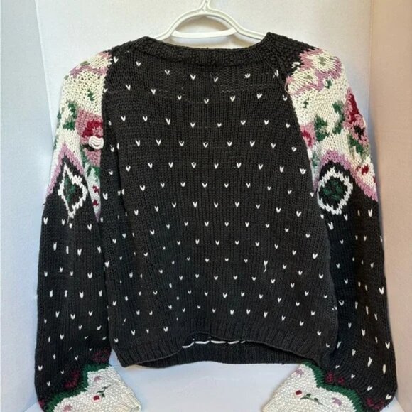 Vintage Paris Sport Club Floral Knit Sweater Black Pink White Size M - Picture 2 of 7